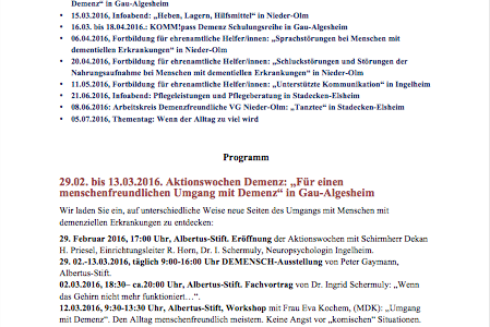 Programm 2016 des Netzwerk Demenz MZ-Bingen ist erschienen Programm 2016 des Netzwerk Demenz MZ-Bingen ist erschienen