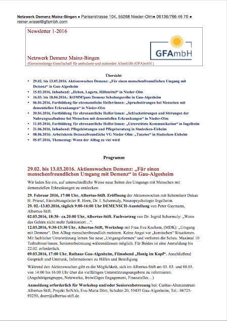 Programm 2016 des Netzwerk Demenz MZ-Bingen ist erschienen